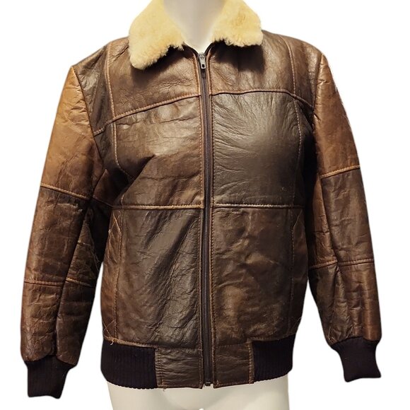 Vintage 1960's-70's Montevideo Antilope Leather Sherpa Lined Bomber Jacket - Picture 1 of 9